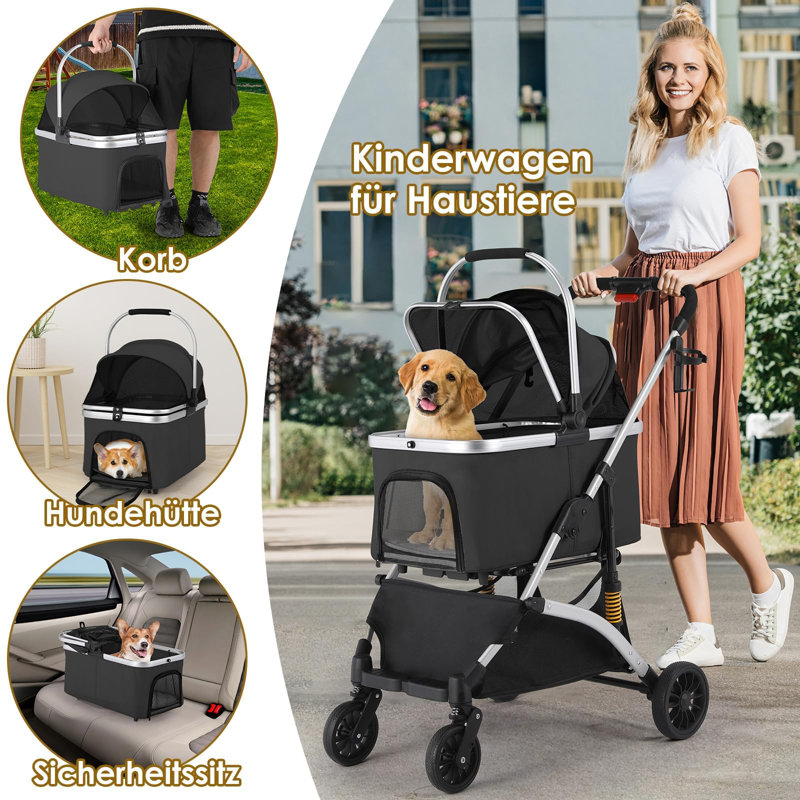 Foldable Pet Stroller, Black/Silver