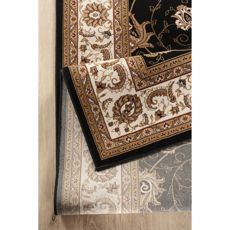Intricate Traditional Black & Ivory Area Rug, Kid & Pet Friendly, Stain Resistant, Rectangle 2' x 3'