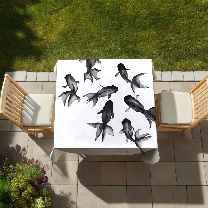 Small Black Fishes Tablecloth | Indoor/Outdoor Home Decor, Black