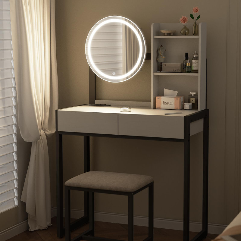 Ensemble de meuble-lavabo compact 31,5 "avec miroir lumineux à DEL et prise de courant, blanc / noir, Noir