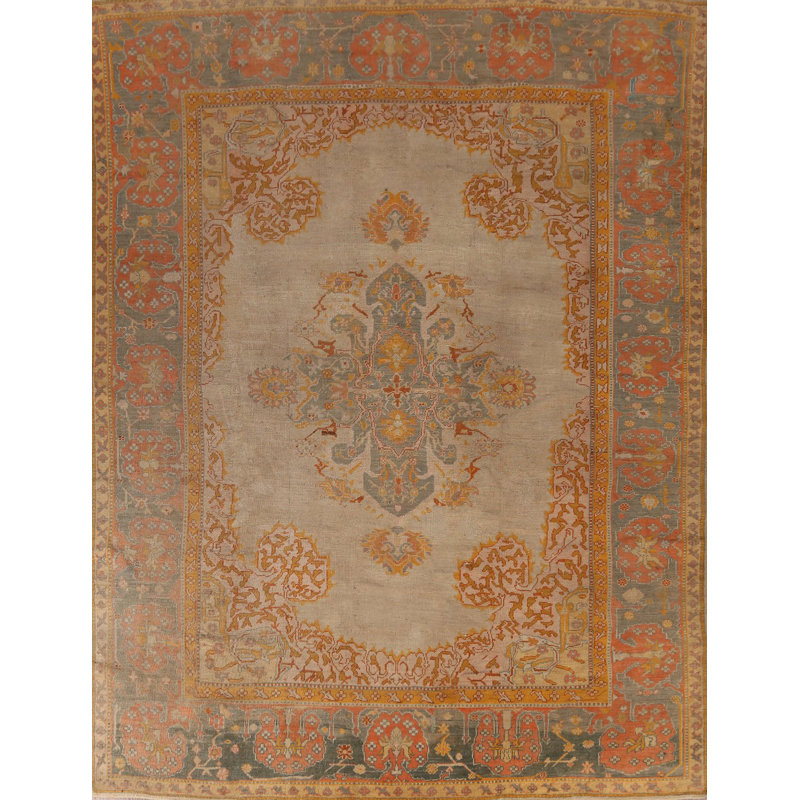 Tapis turc Oushak pré-1900 à teinture végétale antique 10 x 12