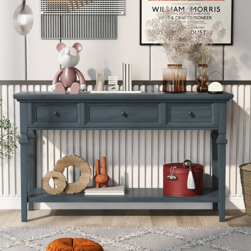 Omeara 50" Console Table,entryway table,Sofa Table with three top drawers, Navy