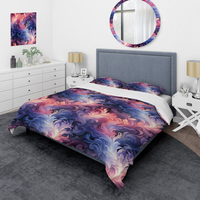 Purple And Pink Enchanted Ikat Harmony - Ensemble de housse de couette à motif abstrait