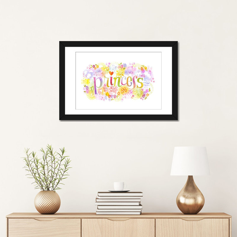 « princess nickname », art textuel sur toile tendue, Papier d'art encadré noir, Blanc, H 16 po x l 24 po x P 1 po