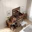 Bureau de coiffeuse 3 en 1 avec miroir à DEL à intensité variable, table de chevet et tabouret coulissant réglable, coiffeuse à maquillage avec rangement pour la chambre à coucher-875485693
