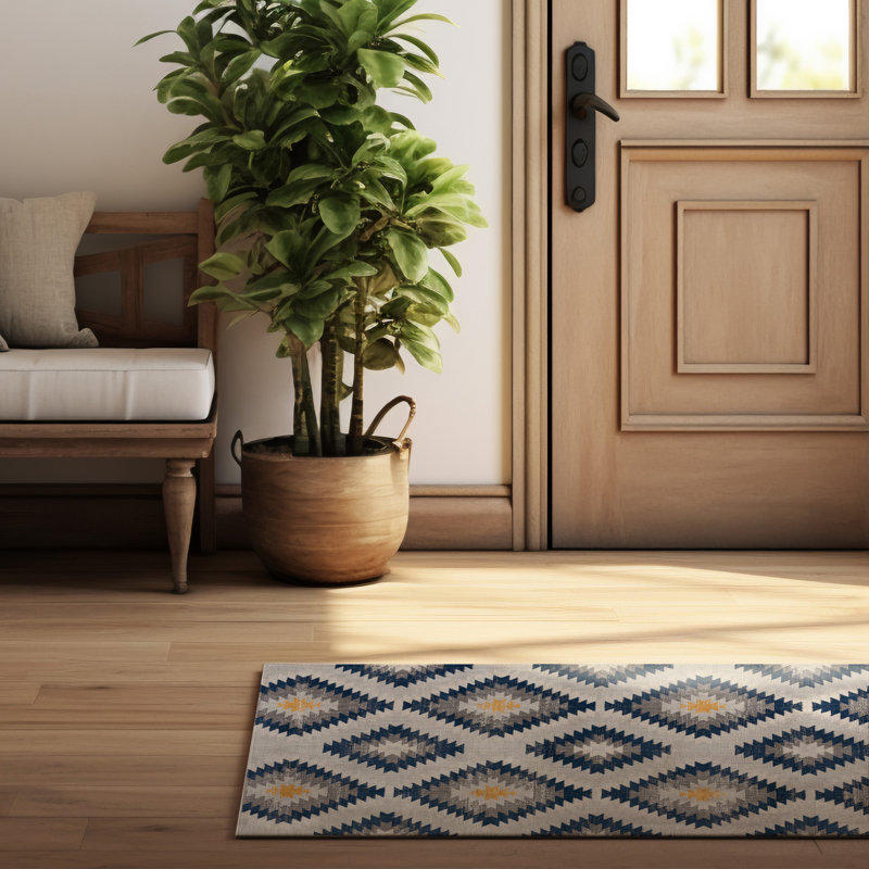 Tapis bleu abstrait Kymiere, Rectangle 2 pi 3 po x 3 pi 7 po