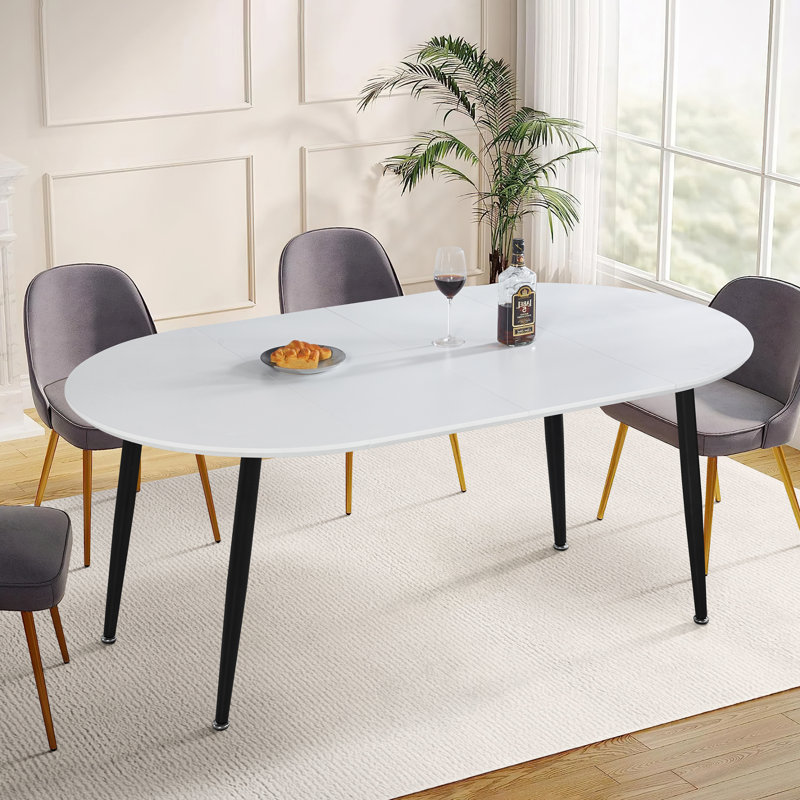 Table de salle à manger extensible 4-6 places, Blanc, Noir, H 30 po x L 74,8 po x l 43,3 po