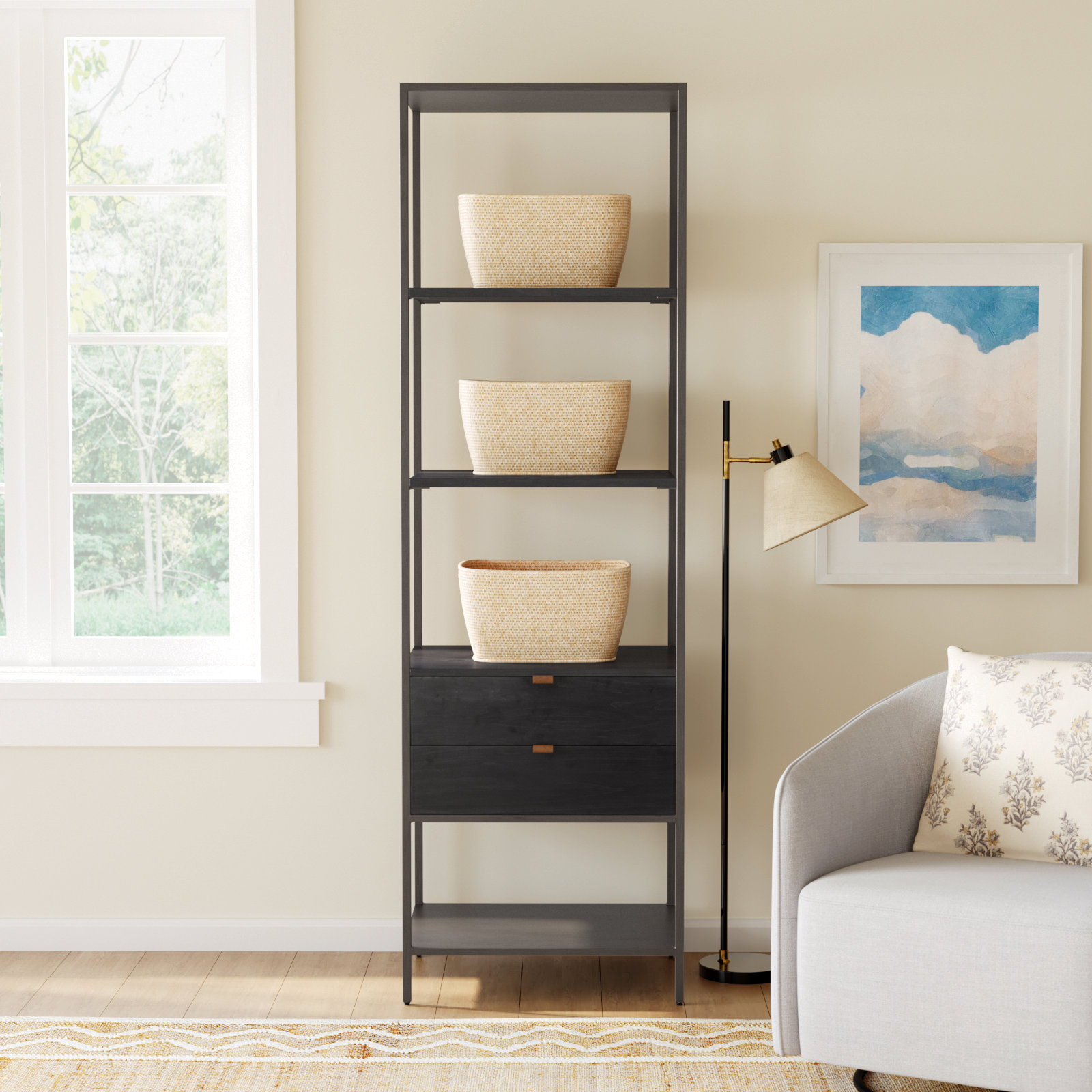 Loki Trey Bookshelf - Black Wash Poplar, Black Wash Poplar