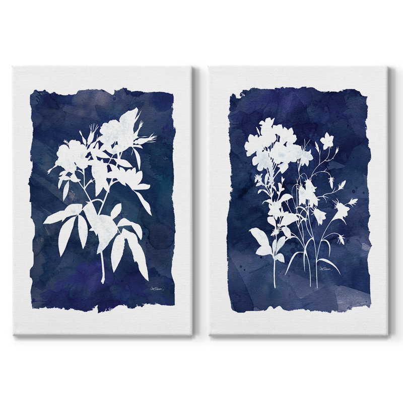 Indigo Botanical - ensemble de 2 cadres photo sur papier, H 12 po x l 16 po, Toile tendue