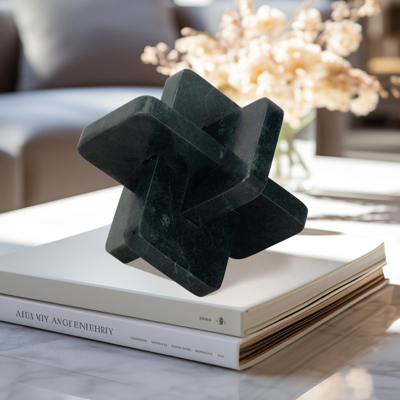Geometric Marble Knot Sculpture for Home Decor - Decorative Interlocking Object Accent for Office Styling, Living Room or Shelf Decoration Display