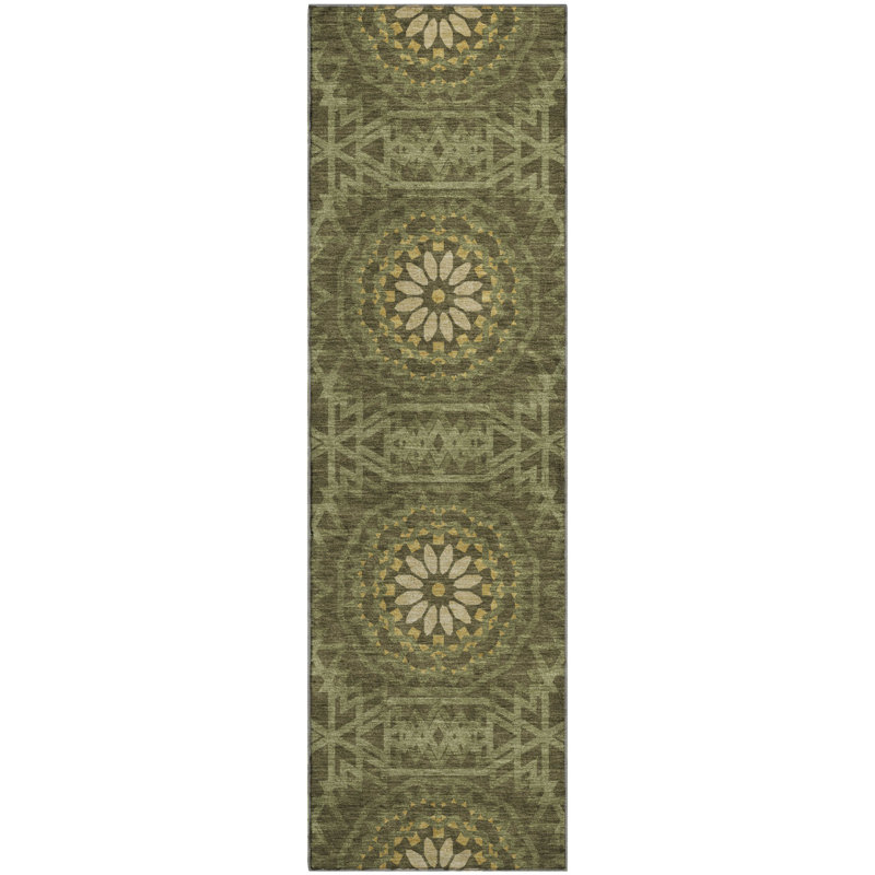 Premium Machine Washable Cerrito Olive Rug, Runner 2'3" x 7'6"