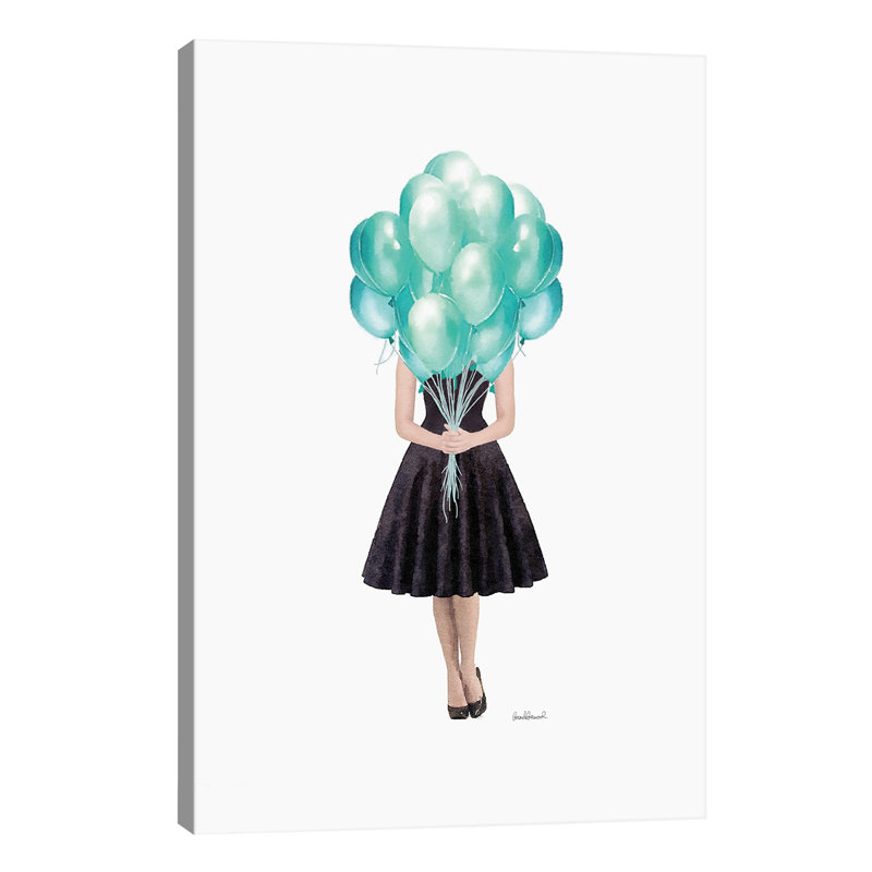 Audrey Holding Balloons, Teal 1 Piece Wrapped Canvas Wall Art, 66.04cm H x 45.72cm W x 1.91cm D