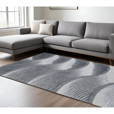 7' X 10' Blue And Gray Abstract Dhurrie Area Rug