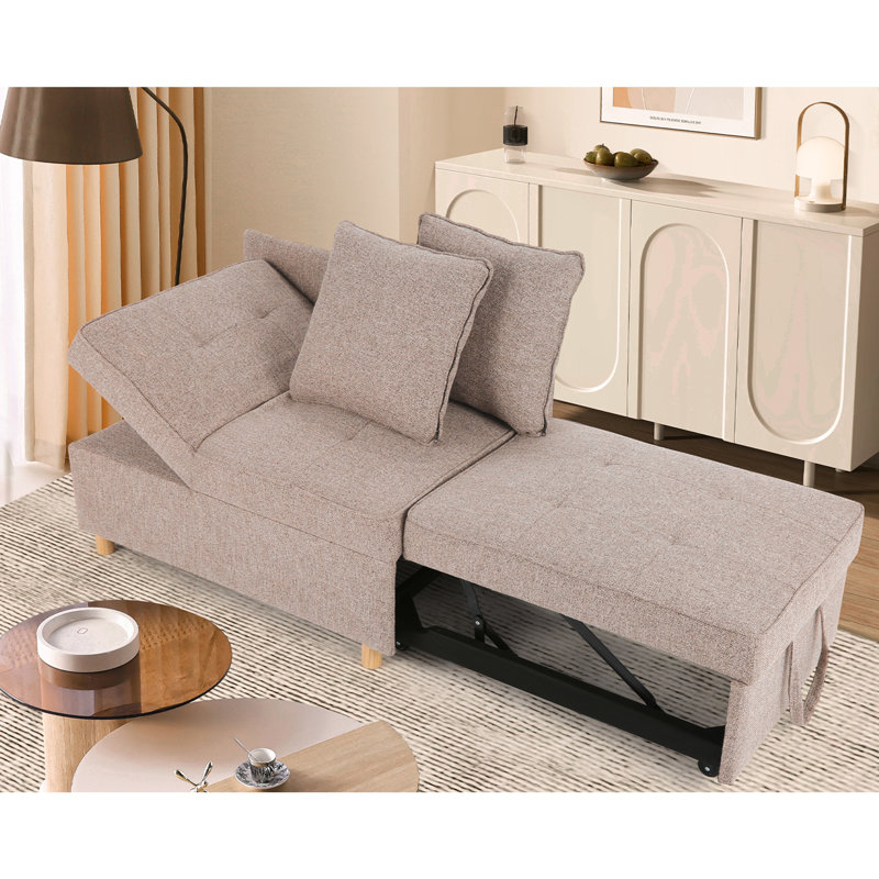 Adda 71" 4-in-1 Convertible Linen Upholstered Sleeper Sofa, Linen Sofa Chair for Small Space, Futon Sofa Bed with 2 Throw Pillows for Living Room, Single Recliner with 5 Adjustable Backrest for Bedroom Apartment