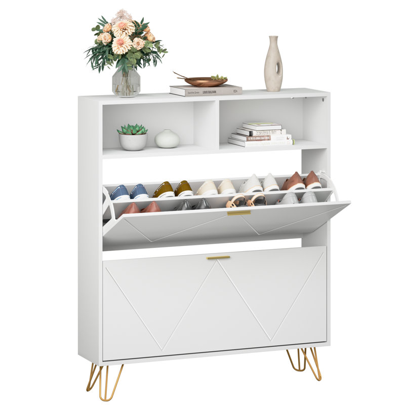 Armoire de rangement pour chaussures 20 paires avec deux tiroirs, Blanc