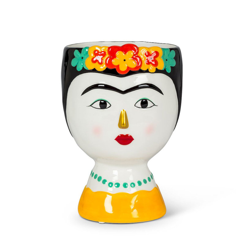 Vase de table en céramique blanc / jaune / noir 8 po