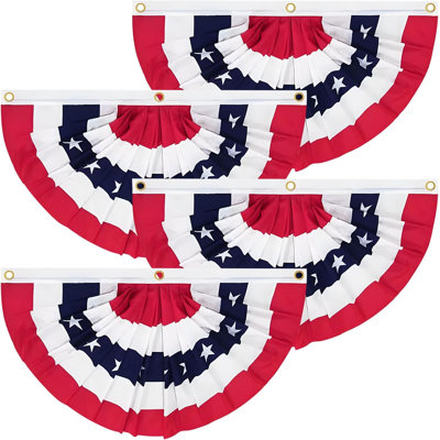 Extra Large 3X6 Ft 4 Pack American Pleated Fan Bunting 250Th Anniversary – Red White Blue Patriotic Banner For 4Th Of July, Memorial Day Outdoor Decor