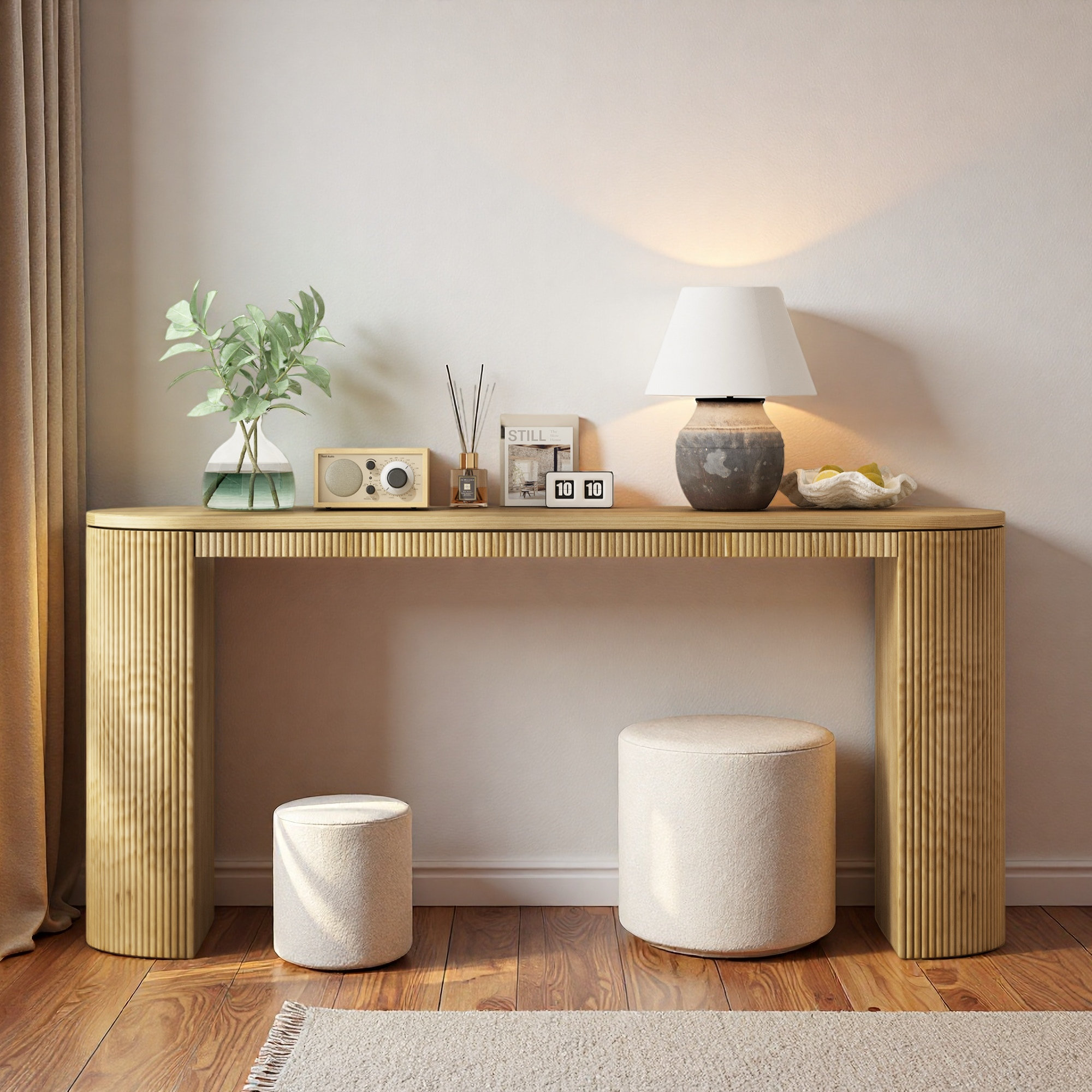 Latitude Run® Curved Design Console Table With Unique Vertical Stripe ...