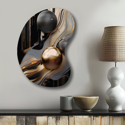 Or et marbre noir Mirage I - Décoration murale irrégulière en forme de flèche en marbre
