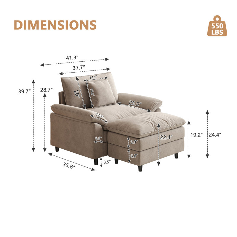 Canapé simple avec repose-pieds, Brun