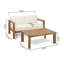 Table basse en bois et bois, coussins, dossier ouvert élégant avec lattes, beige et brun: table confortable, -