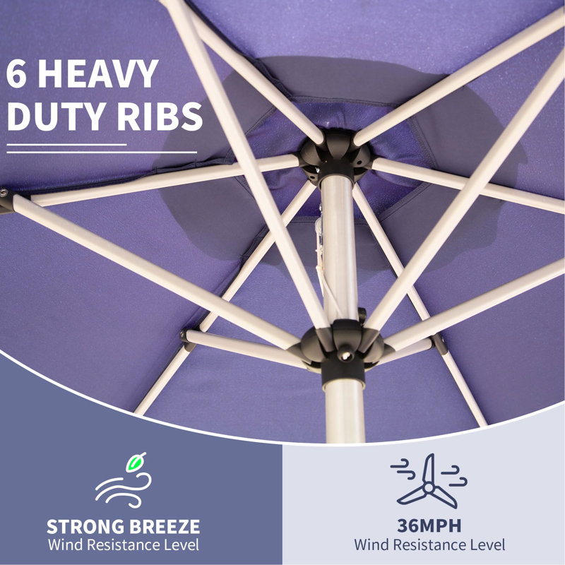Parasol de table d'extérieur 7,5 pi, tissu, évent, facile à utiliser pour le jardin, la terrasse, la cour arrière, bleu marine, solide et, pour l'eau, s'adapte au patio,