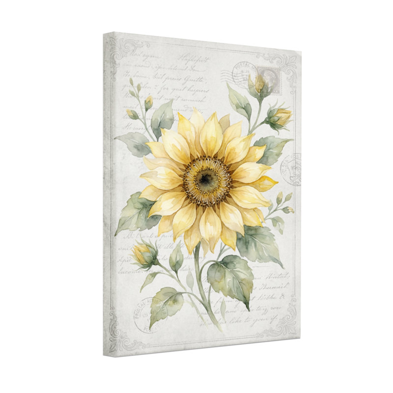 Plantes et fleurs tournesol, impression de fond rétro, H 24 po x l 16 po