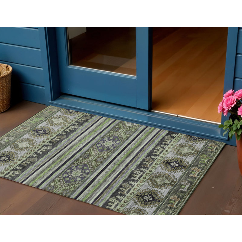 Tapis vert lavable 3 pi x 5 pi Tribal
