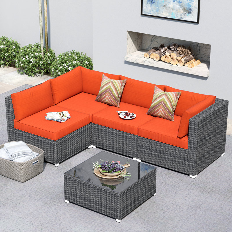 4 - Person Patio Conversation Set with Cushions, Orange, No