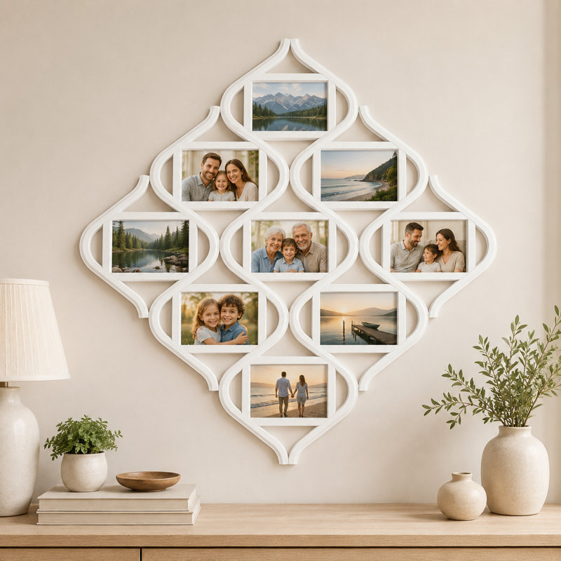 Cadre 9 photos à collage familial, cadre de galerie mural avec couvertures en acrylique pour photos 4 x 6, cadeau de décoration murale blanc