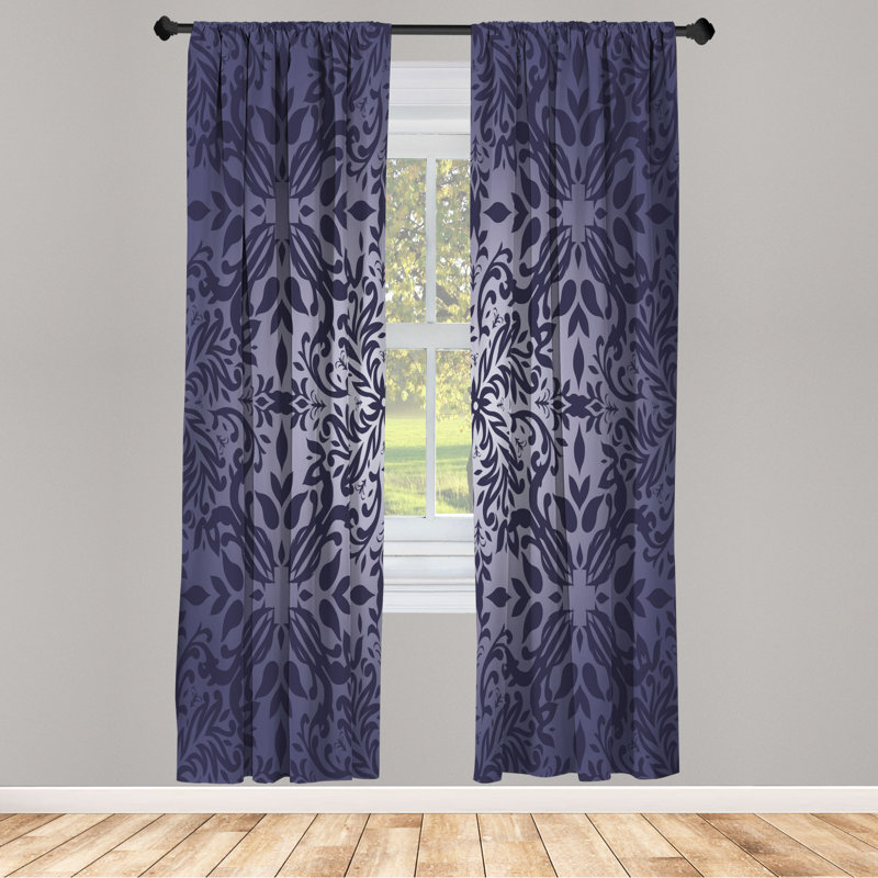Microfiber Floral Semi-Sheer Rod Pocket Curtain Panels, 28" W x 63" L, Denim Blue/Purple