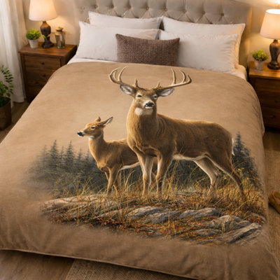 Ultra-Soft Fleece Queen Blanket, Beautiful Deer, Warm Hunting Throw