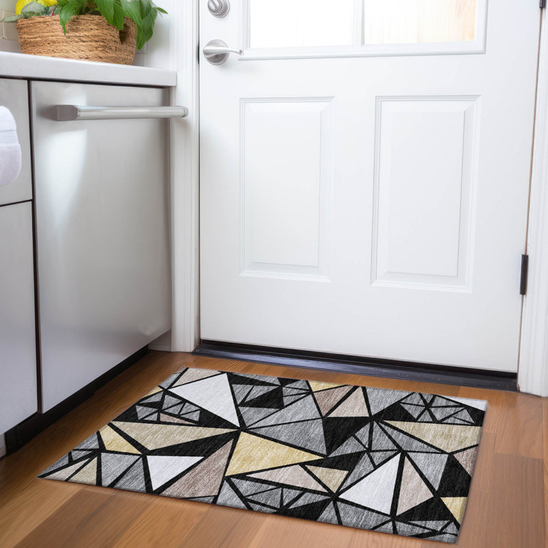 Tapis géométrique de qualité supérieure lavable à la machine Ketterer AMF1039, Rectangle 1 pi 8 po x 2 pi 6 po