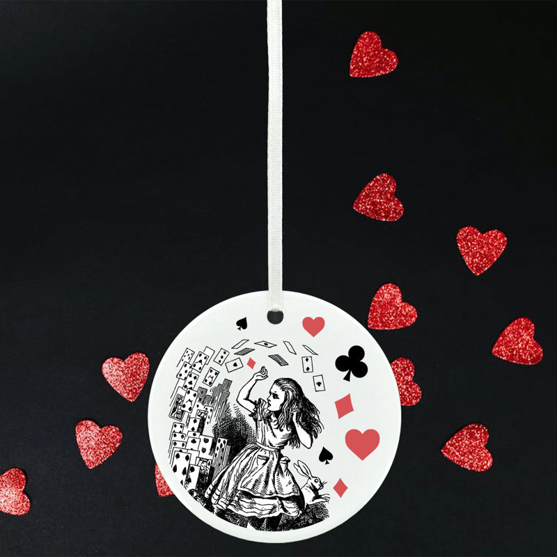 Alice and Playing Cards Circle Shaped Ceramic Ornament Bauble