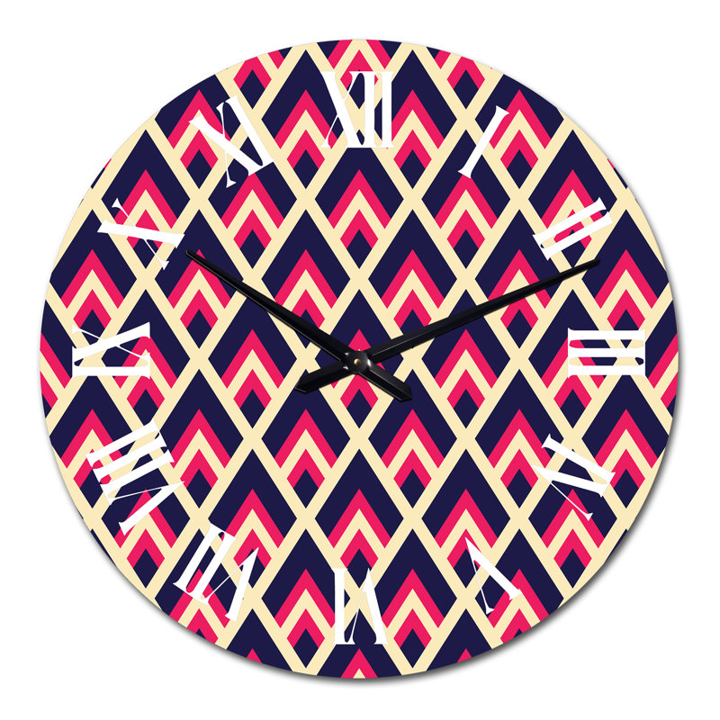 Horloge murale à motif de chevrons rouges, blancs et noirs I, Moyen