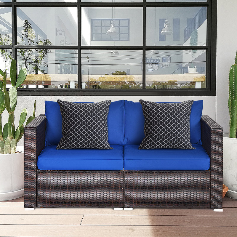 59'' Wide Straight Wicker Loveseat with Cushions, Navy
