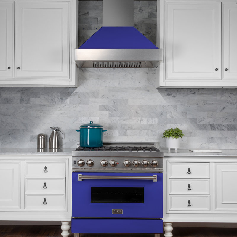 ZLINE 36" Legacy Dual Fuel Range, Blue Matte Satin Stainless Steel