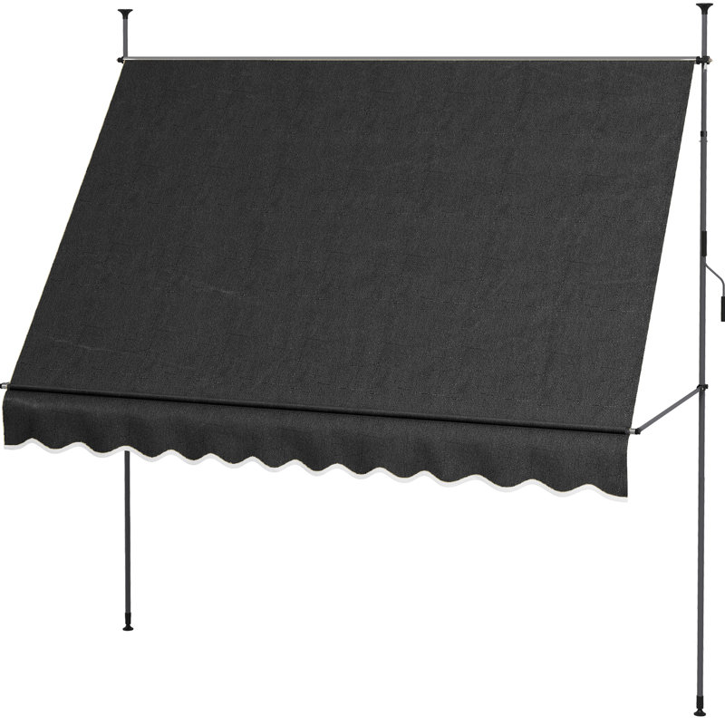 Auvent de terrasse 118 po avec auvent réglable et matériau protégé, pour porche, fenêtre, porte, auvent rétractable manuel noir, pieds de couverture, terrasse,
