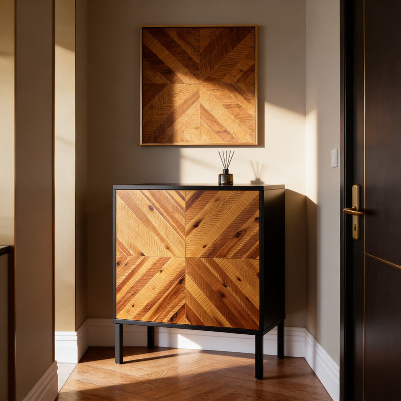 Buffet en bois d'acacia massif Vivian avec 3 portes, armoire de rangement moderne Mid Century