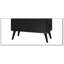 Commode 4 tiroirs Mid-Century moderne noire avec poignées encastrées et pieds ronds effilés, parfaite pour le rangement contemporain