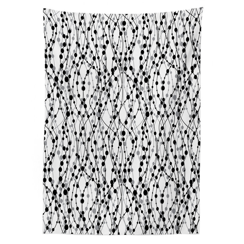 Monochrome Lines with Ornamental Design Eighties Inspirations Dining Room Kitchen Tablecloth, 84" L x 60" W