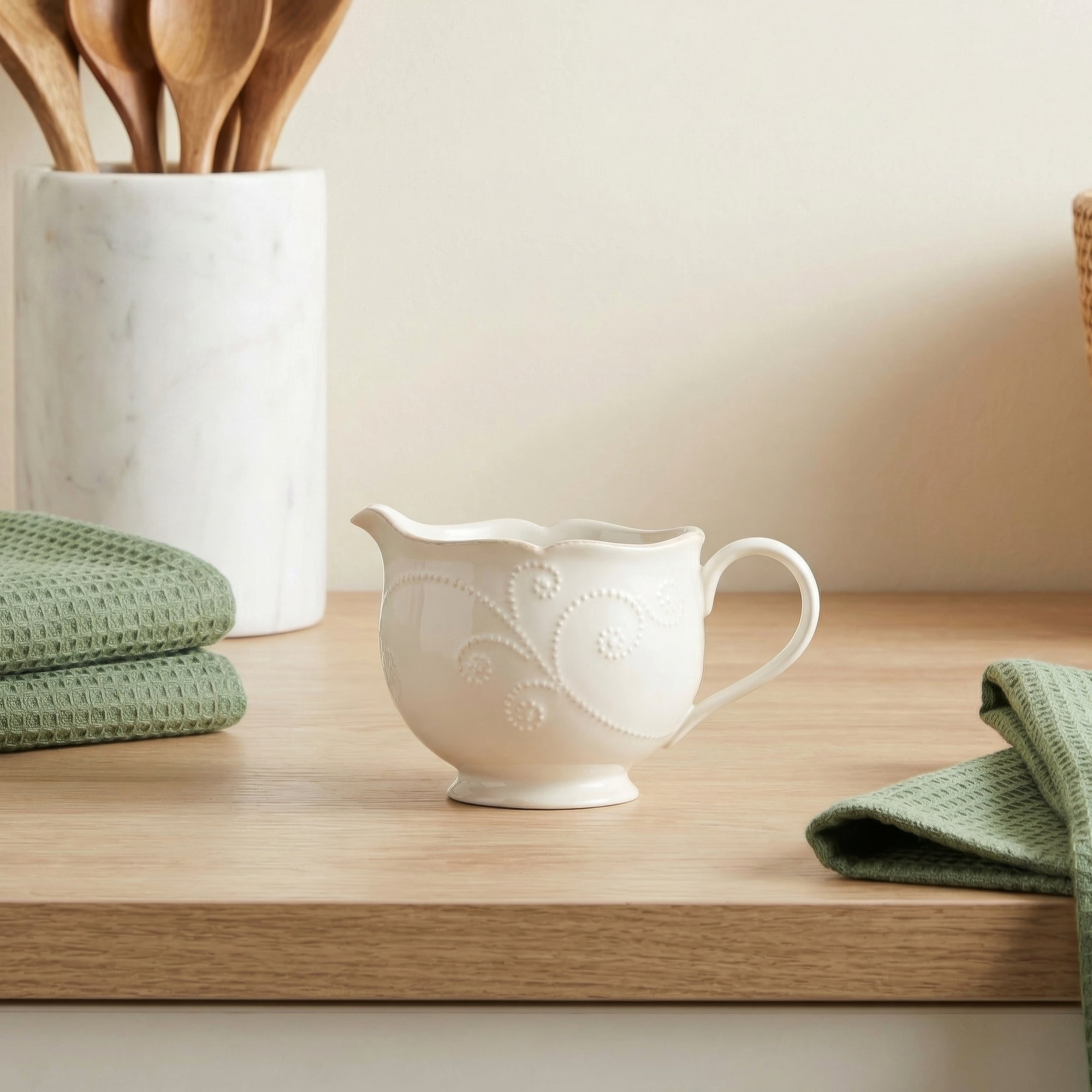 French Perle White Sauce Pitcher
