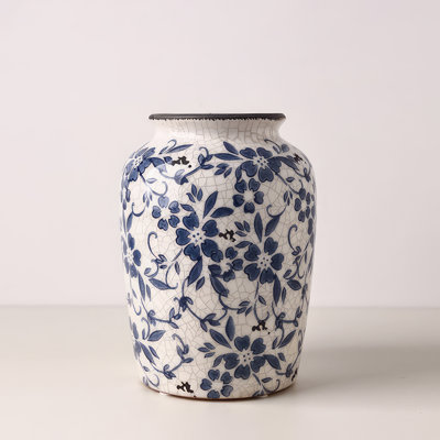 Vase de table en céramique faite à la main en céramique bleue et blanche Cleto