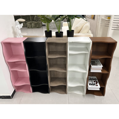 71 po de rangement multimédia ultra-mince à deux niveaux de 71 po avec bordure ondulée et bibliothèque multifonctionnelle à tablettes hautes et étroites