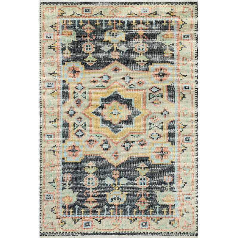 Ophelia Hand Knotted Southwestern Area Rug in Gray/Beige, Rectangle 10' x 14'
