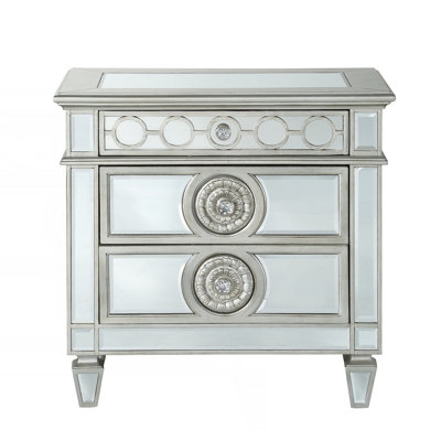 Glam Luxury Mirrored Nightstand With 3 Drawers, Bed Side Table
