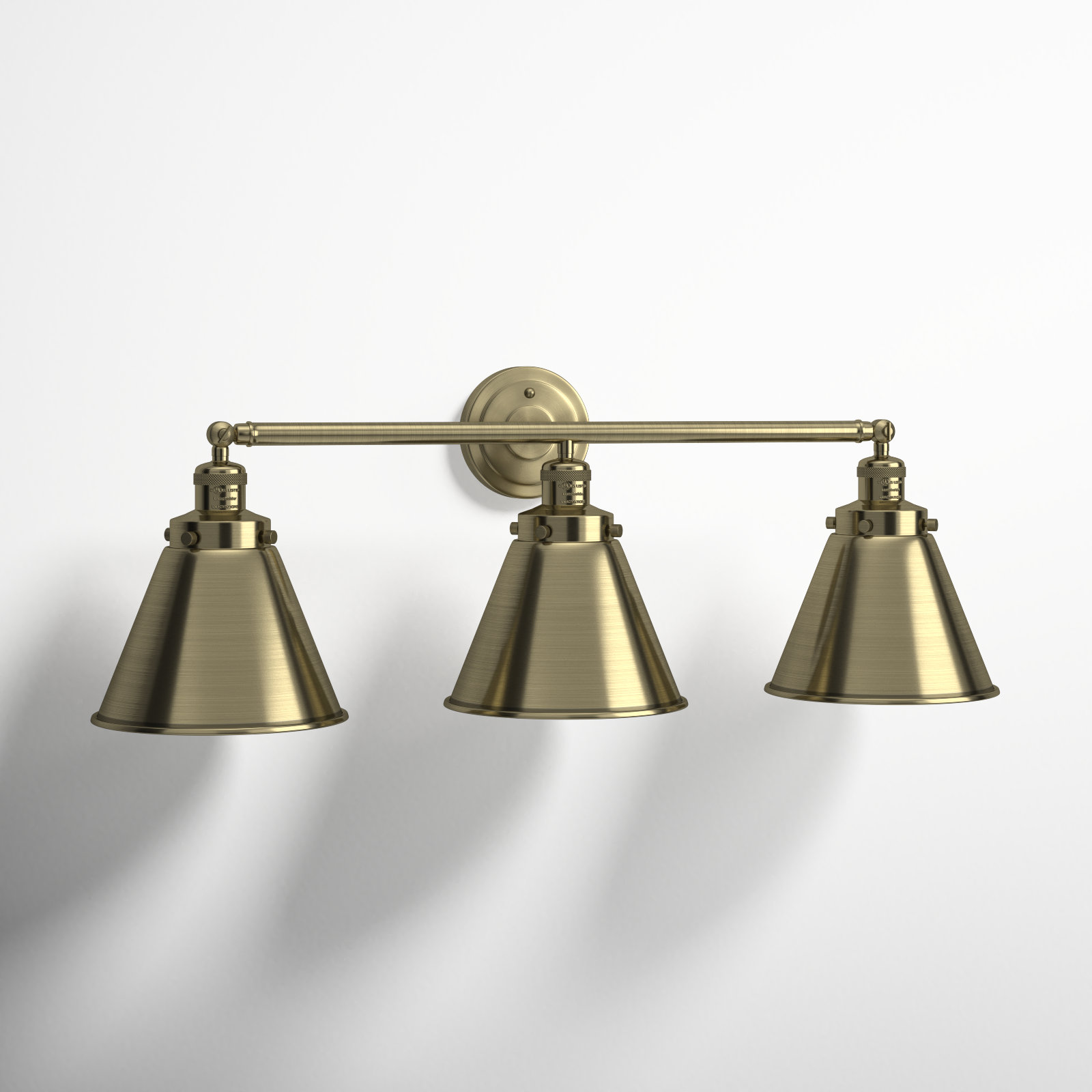 Rouvin 3 Light Dimmable Vanity Light, Antique Brass