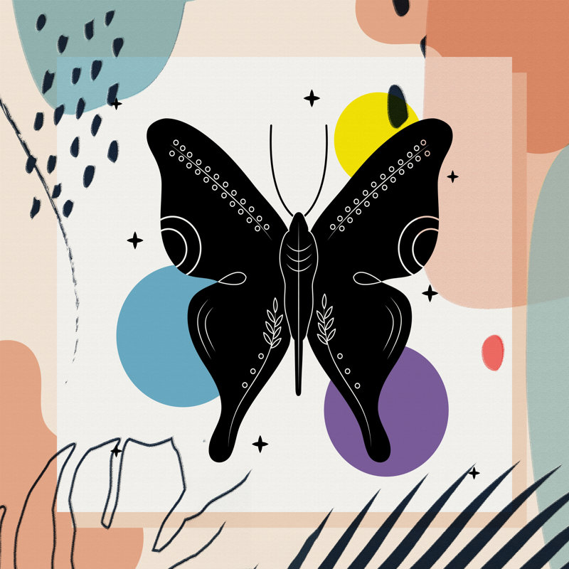 Boho Butterfly I - impression sur toile tendue, H 8 po x l 8 po x P 1,5 po
