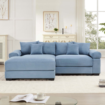 Canapé modulaire surdimensionné en L surdimensionné en nuage, tissu en velours côtelé doux, avec méridienne, accoudoirs larges à assise profonde, conception ergonomique, 6 coussins décoratifs, assemblage facile pour les salons, les salons