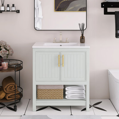 Meuble-lavabo autoportant de 30 po avec lavabo en céramique et rangement polyvalent
